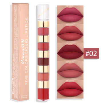 New 5 In 1 Sexy Matte Lipstick Velvet Red Lip Tint Long Lasting Non-stick Cup Lip Gloss Set Lip Oil Female Makeup Cosmetic Kit