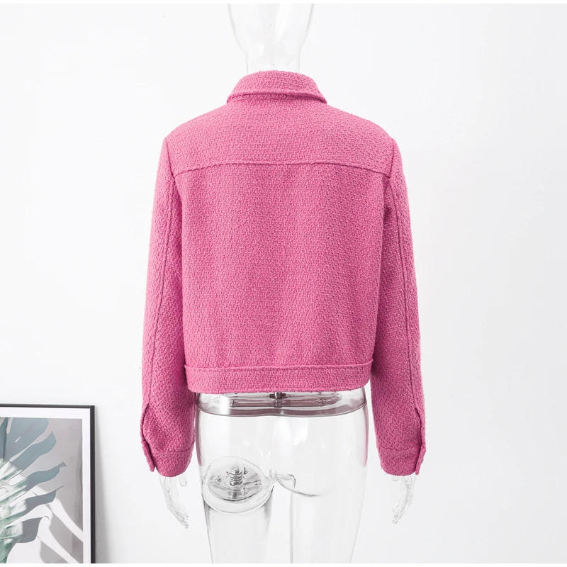 Description Picture 5 of itemElegant Women Lapel Short Jacket 2023 Autumn Long Sleeve Pocket Shirt Jackets Female Fashion Office Lady Single-breasted Coats