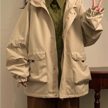 Deeptown Oversized Hooded Bomber Jacket Vintage Loose Women's Windbreaker Jackets Harajuku Streetwear for Girls Preppy Korean