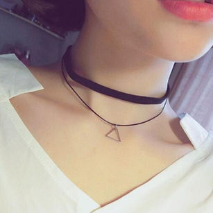 Women Fashion Double Layers Clavicle Short Korean Style Triangle Pendant Necklace