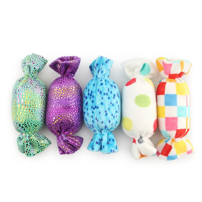 Description Picture 4 of itemStuffed Dog Toy Candy Shape Fun Squeaky Sound Plush Toy Colorful Soft Dog Cats Chew Interactive Game Toys Mini Pet Supplies