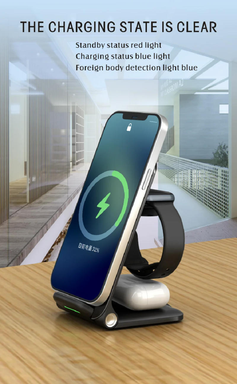 Description Picture 4 of itemGYSO 3 In 1 30W Fast Wireless Charger for iPhone 12 13 14 Pro Max X Airpods Pro iWatch Xiaomi Samsung S20 S21 Wireless Charging