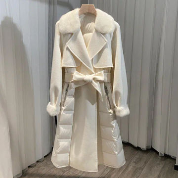 2023 New White Goose Down Coat Women's Coat Mid length Warm Luxury Mink Fleece Double Faced Panel Cashmere Coat