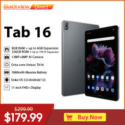Blackview Tab 16 2K FHD+10.59Inch Display Tablet, Android 12,8GB+256GB 7680mAh, 13MP Camera, Octa Core Dual 4G Large Capacity