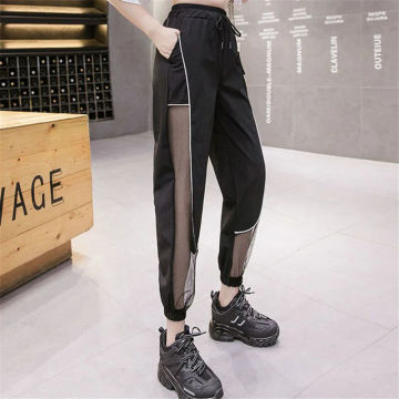 2023 Summer Women Sexy Mesh Patchwork Streetwear Thin Pants Sports Jogger High Waist Trousers Quick Drying Sweatpants Pantalones