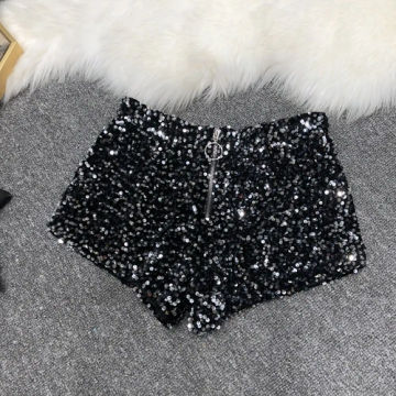 Whole Body The New 2023 Sparkling Sequins Shorts Women Short Zipper Nightclub Woman Slim Fit for Silver and Black   Sexy Shorts