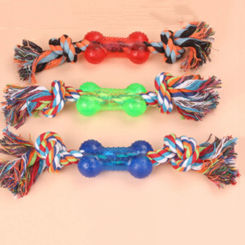 Plastic Short Bone Style Dog Rope Toys Dogs Grind Teeth Toys Pet Cotton Rope Chew Toys Dog Chew Toys Pet Supplies