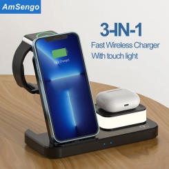 20W Qi Fast Wireless Chargers Stand For iPhone 13pro/12/11/XR Apple Watch 7/6/5 3 in 1 Foldable with Light Charging Dock Station