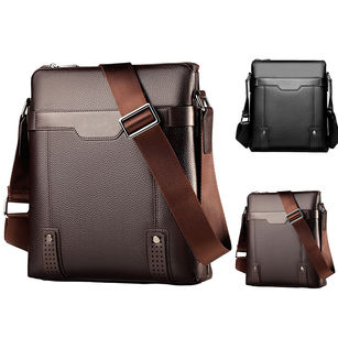 Casual Men Solid Color Faux Leather Business Briefcase Crossbody Shoulder Bag
