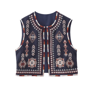 PB&ZA 2023 Autumn New Vintage Fashion Versatile Flower Pattern Embroidered Open Front Short Outerwear Vest