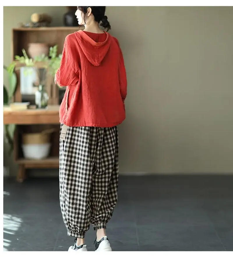 Description Picture 6 of itemJacket Spring and Summer Women's Clothing Cotton and Linen Hooded Coat Sun Shirt Linen Cardigan Thin Retro Korean Autumn Cloths