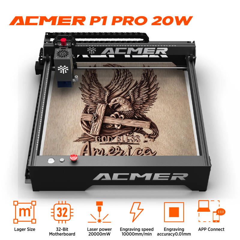 Description Picture 3 of itemACMER-P1 20W Laser Engraver Automatic Air-assist System 10000mm/min High Speed 10mm Plywood Cutting Large Work Area 400*390mm
