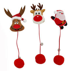 Christmas Plush Cat Toy Cute Tease Cat Sticks Christmas Theme Pet Interactive Sticks Cartoon Santa Claus Xmas Tree Plush Doll