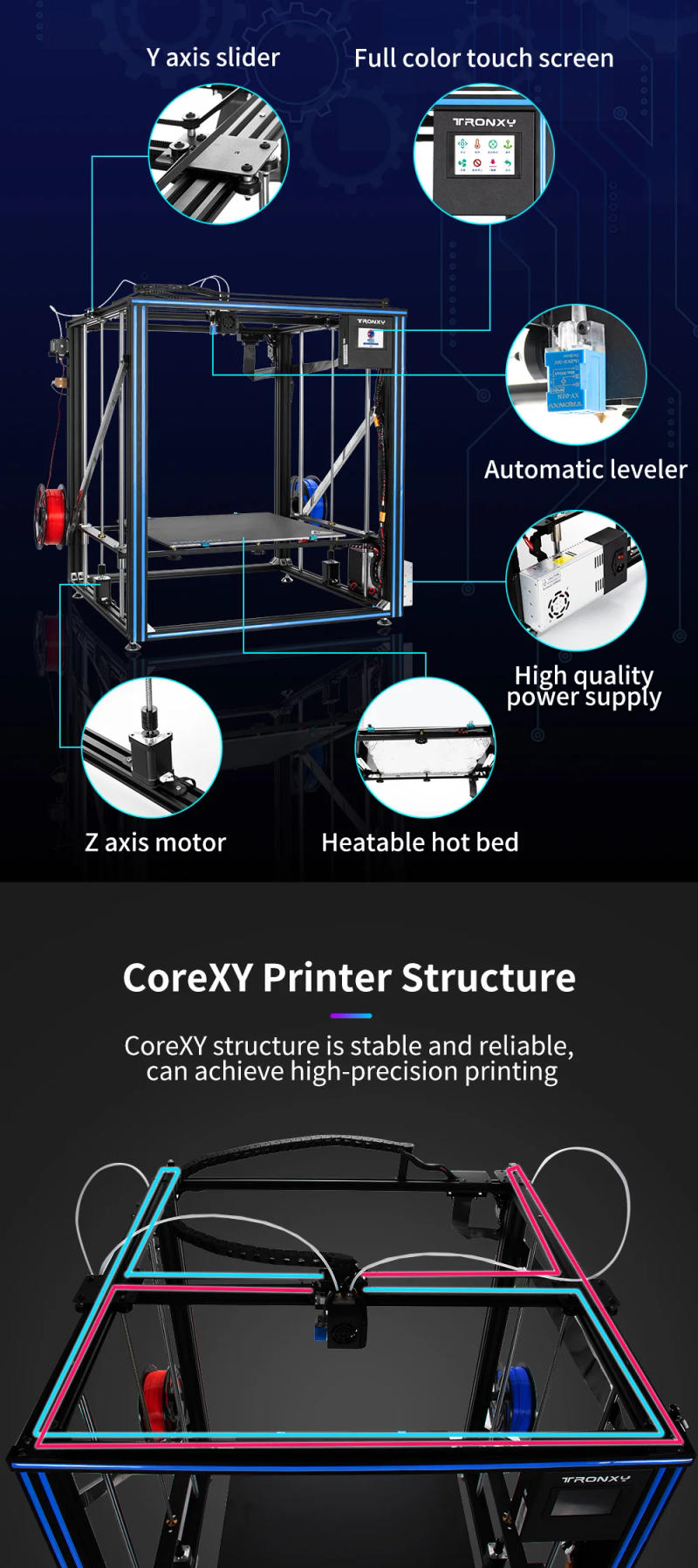Description Picture 5 of itemTronxy X5SA-500-2E DIY 3D Printer Cyclops 2 In 1 Out Double Extruder 1.75mm PLA large 3d printers Kit impresor 3d profesional