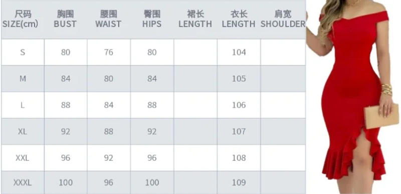 Description Picture 2 of item2023 Formal Dress Women Sexy Dresses Off Shoulder Split Ruffle Solid Color  Elegant Party Bodycon Knee-length Dress