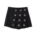 TRAFZA Fashion Chic Vintage Shorts Skirt for Woman 2023Female Metal Ring Decorated Mini Skirt Mid Waist Back Zipper Shorts Skirt