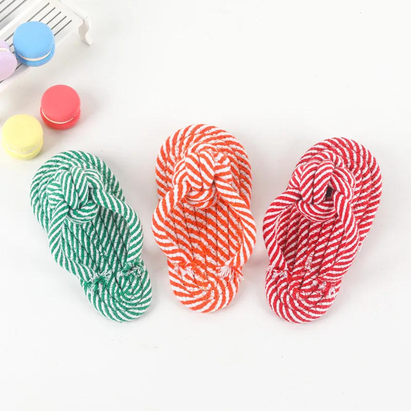 Description Picture 3 of itemCandy-colored Striped Cotton Rope Slippers Pet Toys Dog Chewing Molar Rope Knot Toy Dog Toys Pet Products Dog Accessories