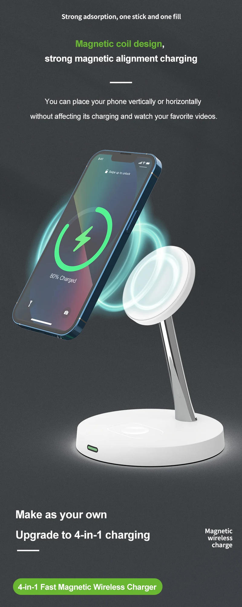 Description Picture 4 of item3 In1 Magnetic Fast Wireless Charger Stand Macsafe For iPhone 14 13 12 Pro Max Apple Watch Airpods 30W LED Fast Charging Station