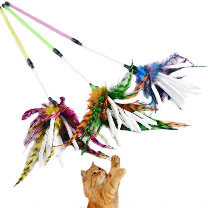 Description Picture 6 of itemInteractive Pussy Paper Screw Chicken Hair Durable Cat Stick for Small Large Cat Toy Stick Feather Rod Teaser