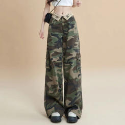 HOUZHOU Y2K Camo Cargo Pants Women Low Waist Pockets Camouflage Cargo Trousers Female Clothing Fashion Streetwear Hip Hop