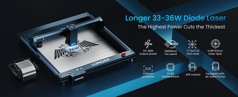 Description Picture 2 of itemLonger Laser B1 Engraver with Auto Air Assist, 36W Output Laser Cutter, for Wood and Metal, Paper, Acrylic, Glass, Leather