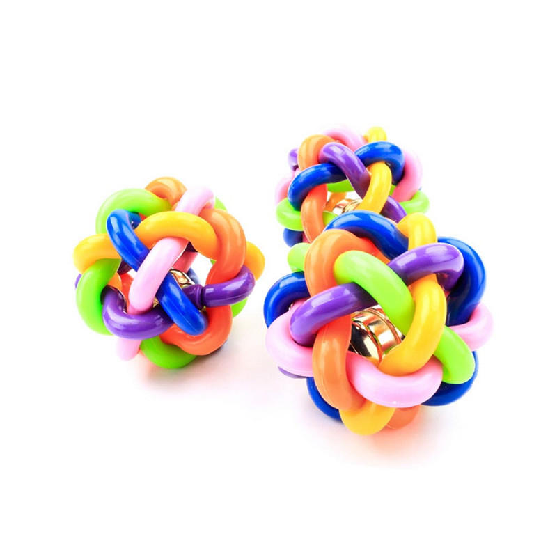 Description Picture 4 of itemCute Colorful Dog Cat Food Toy Ball with Bell For Playing Squeak Sound Chew Funny Puppy Training Interactive Toy Pet Supplies