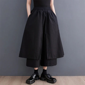 #2912 Black Wide Leg Pants Women Pockets Loose Asymmetrical Trousers Female Double Layer Streetwear Baggy Pants High Waisted