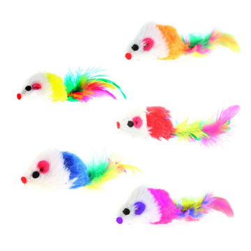 5Pcs Cute Mini Soft Fleece False Mouse Cat Toys Interactive Feather Funny Playing Training For Kitten Gifts Puppy Pet Supplies