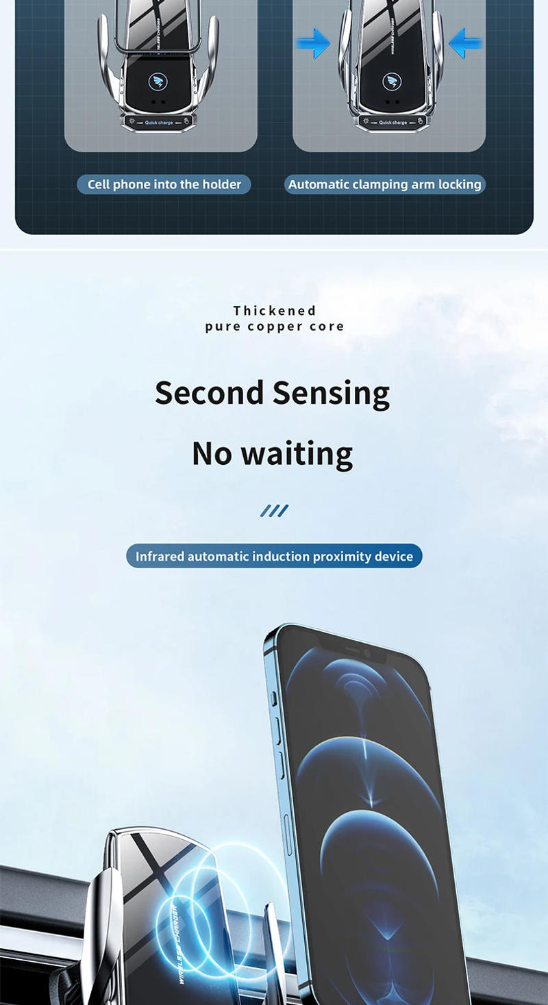 Description Picture 6 of item30W Car Wireless Charger for iPhone 12 13 14 Pro Max Iconic Brand Mi 12 11 Samsung S10 S20 S21 Phone Chargers Induction Fast Charging