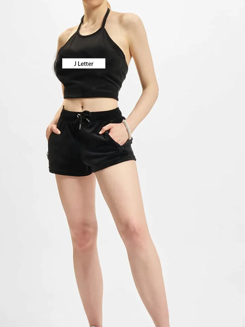 Description Picture 5 of itemTwo Piece Halter Top and Drawstring Shorts Set Velvet Sleeveless Top and Sporty Shorts Set Sexy y2k Summer Outfits for Women