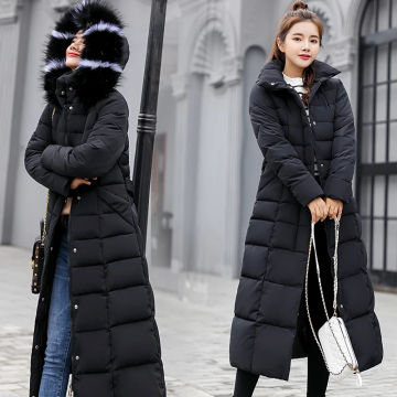 2023 new winter jacket women's warm fashion bow belt fox fur collar coat long dress women's thick coat