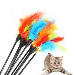 1/5pcs Funny Kitten Cat Teaser Interactive Toys Rod with Bell Feather Toys for Pet Cats Stick Wire Chaser Wand Toys Random Color