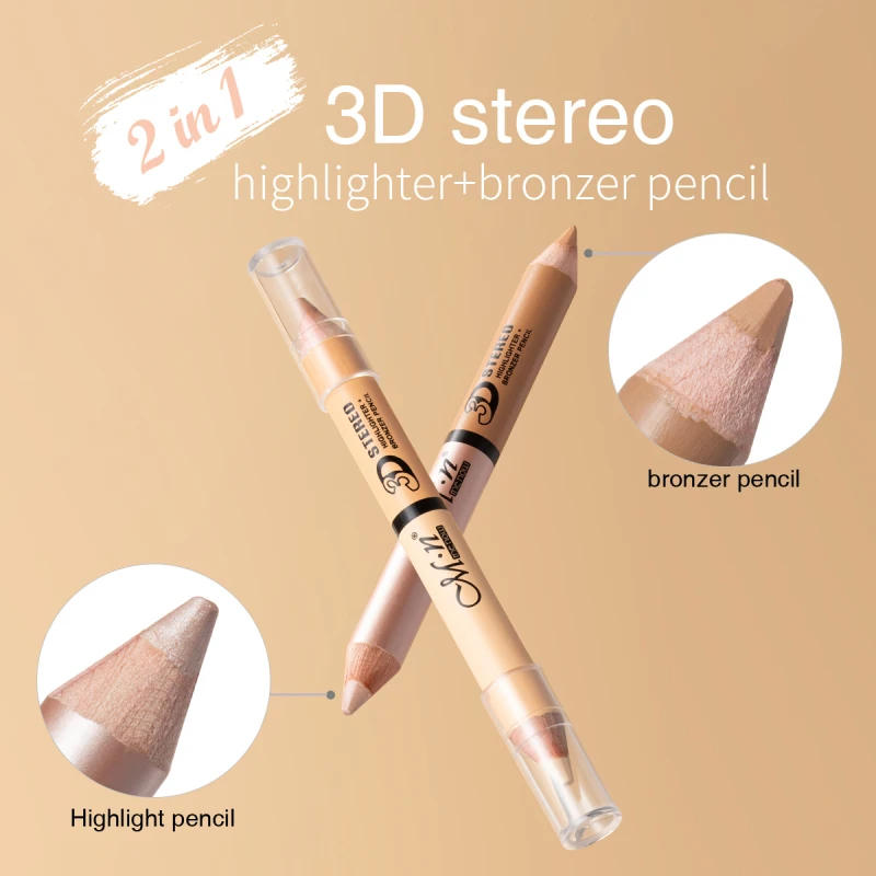 Description Picture 2 of itemDual-head Concealer Pen + Highlighter Wooden Handle Bronzer Pencil Face Contouring Pen Natural Brighten Waterproof 1pc Sharpener