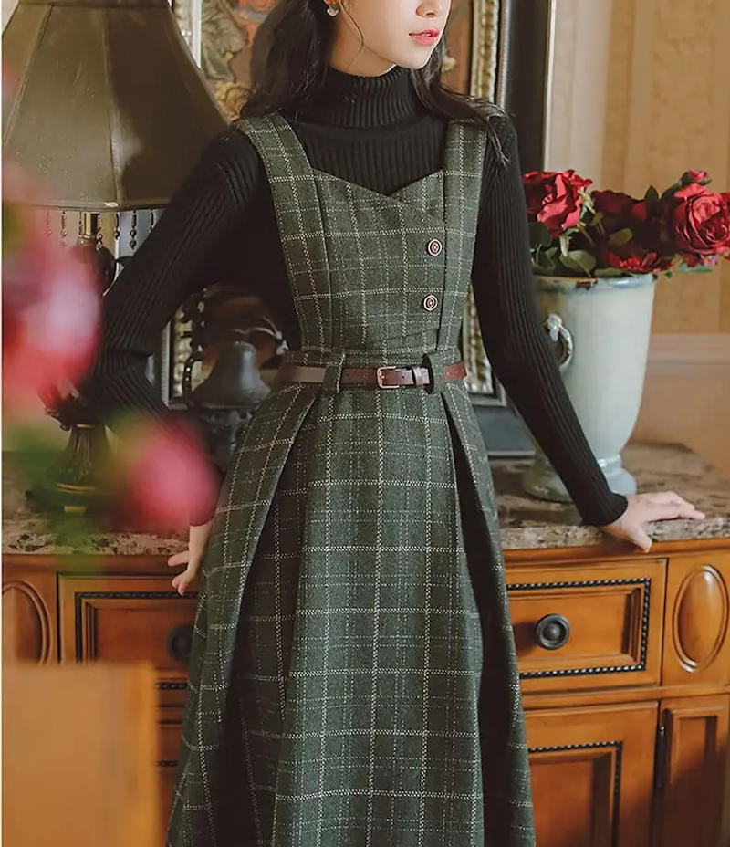 Description Picture 3 of itemWinter Vintage Dark Academia Dress Y2k Woolen Vest Sweater Dress French Vintage Prairie Fall Cottagecore Maxi Dress for Women