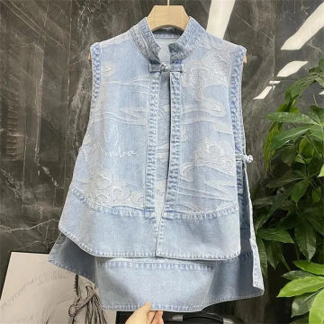 Eshin 2023 Denim Vest Women's Net Printing Jacket TTrendy Fashion Infrared Wear Loose Summer Thin Section Outer Tops TH1337