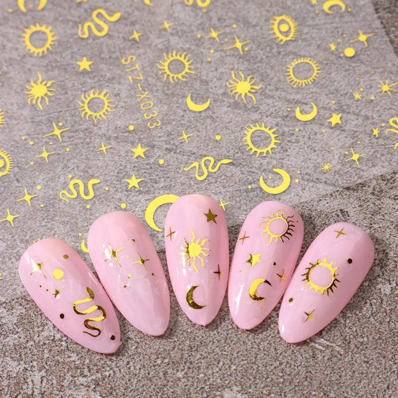 Description Picture 4 of itemGold Bronzing Stickers for Nails Eyes Snake Sun Stars Moon Nail Design Silver Angel Wings Love Adhesive Slider Decoration