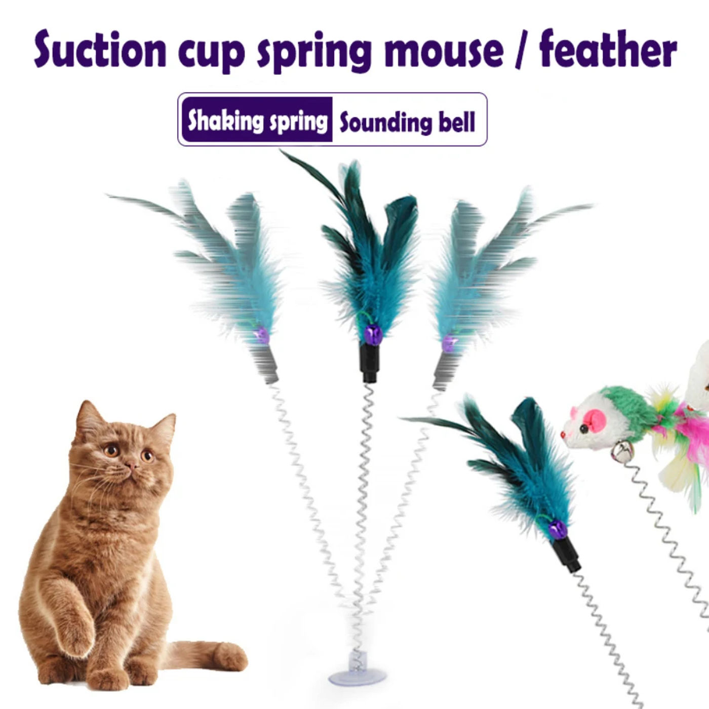 Description Picture 2 of itemInteractive Toys For Cat Funny Feather Cat Stick Toys Colorful Suction Cup Spring Mouse Bell Plush Toys Cat Kitten Playing Toys