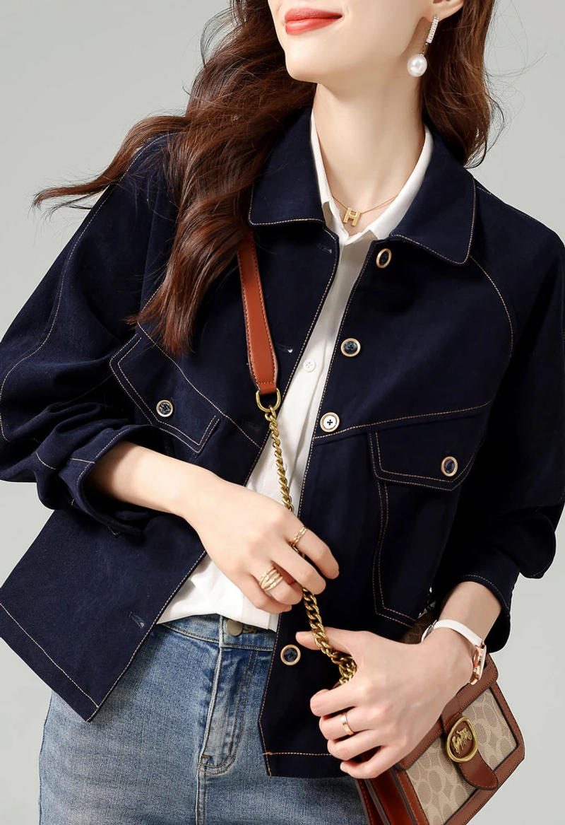 Description Picture 6 of itemDenim Jackets Women 2023 Autumn Spliced Turn Down Collar Korean Women's Clothes Street Fashion Versatile Long Sleeve Tops Coat