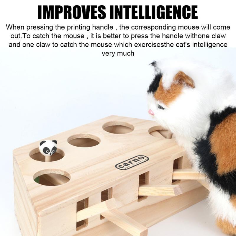 Description Picture 3 of itemCat Catching Mouse Catch Bite Wooden Cat Hunt Toy With 3/5-holed Mouse Holes Interactive Puzzle Toys Pet Hit Hamster