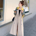 Female Spring Autumn New England Style Drape Trench Coat Color Block Windbreaker Jacket Women's Mid-Length