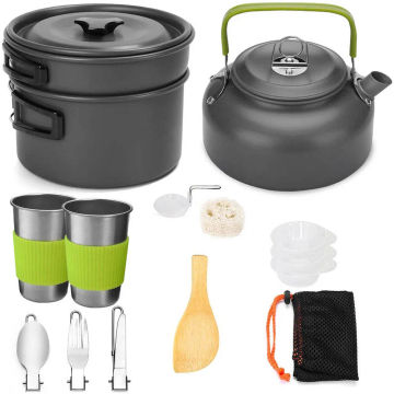 Camping Cookware Set Outdoor Pot CupTableware Kit Cooking Water Kettle Pan Travel Cutlery Utensils Hiking Picnic Equipment