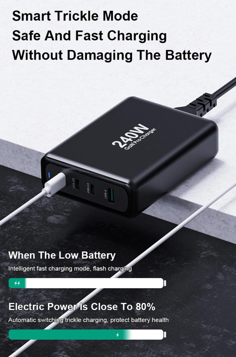 Description Picture 5 of item240W USB C Wall Charger 4-Port PD 100W 200W PPS65W GaN2 Fast Charging Station Laptop Travel Adapter for MacBook Pro iPhone14 13