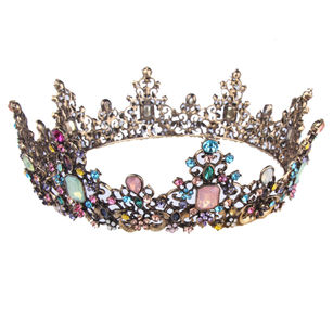 Vintage Colorful Rhinestone Inlaid Bride Wedding Crown Tiara Queen Headwear