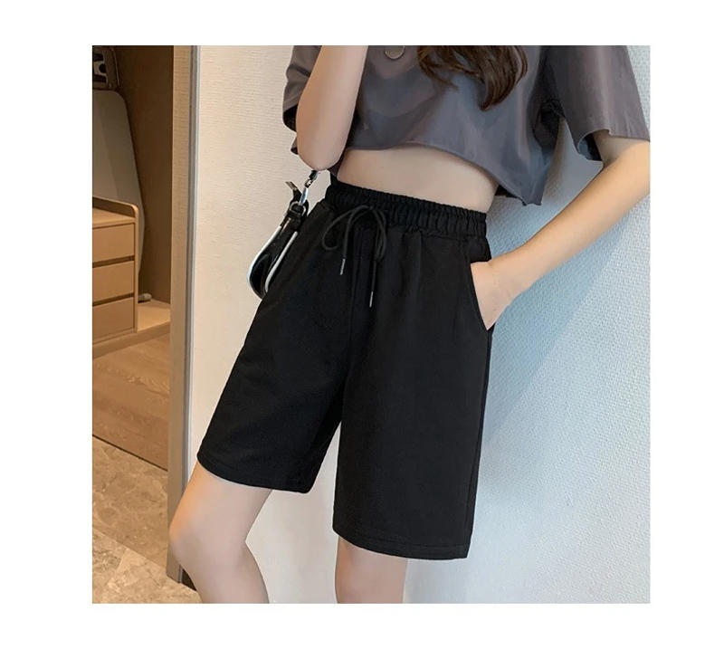 Description Picture 3 of itemSummer 2023 Women's Cotton Shorts Solid Wide High Waist Above Knee Loose Shorts Women Classic Oversize Black Shorts for Women