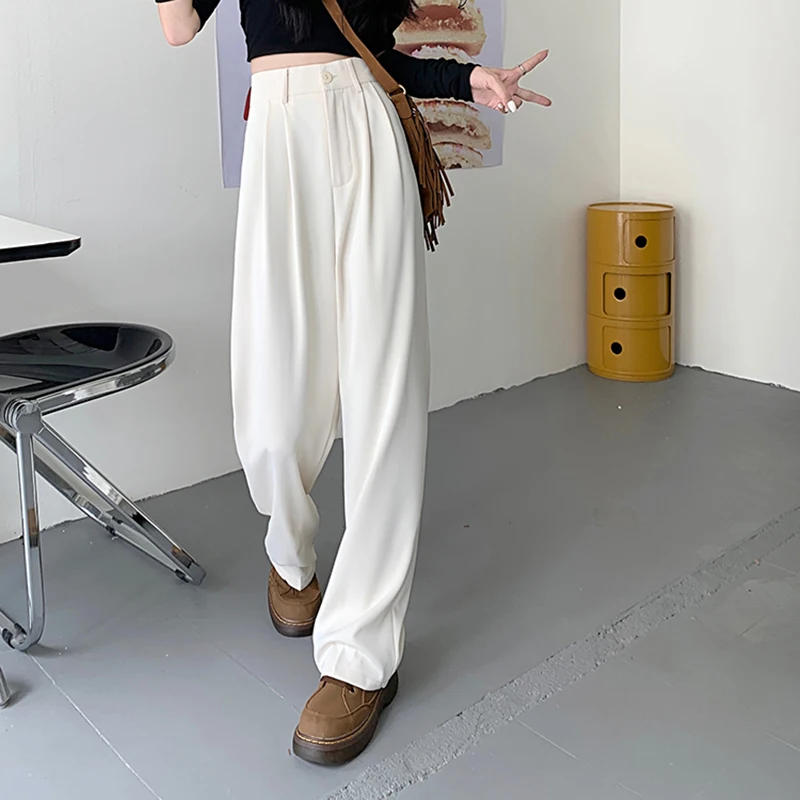 Description Picture 5 of itemRimocy Korean White Wide Leg Trousers for Women Autumn Baggy High Waist Suit Pants Woman Fashion Office Loose Straight Pants