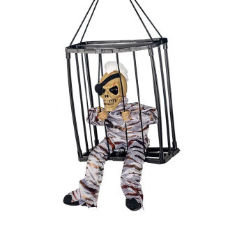 Halloween Decoration Prisoner Ghost In Cage Scary Skull Prop Electric Skeleton Toy Glowing Eye Sound Doll Hangable Talking Ghost