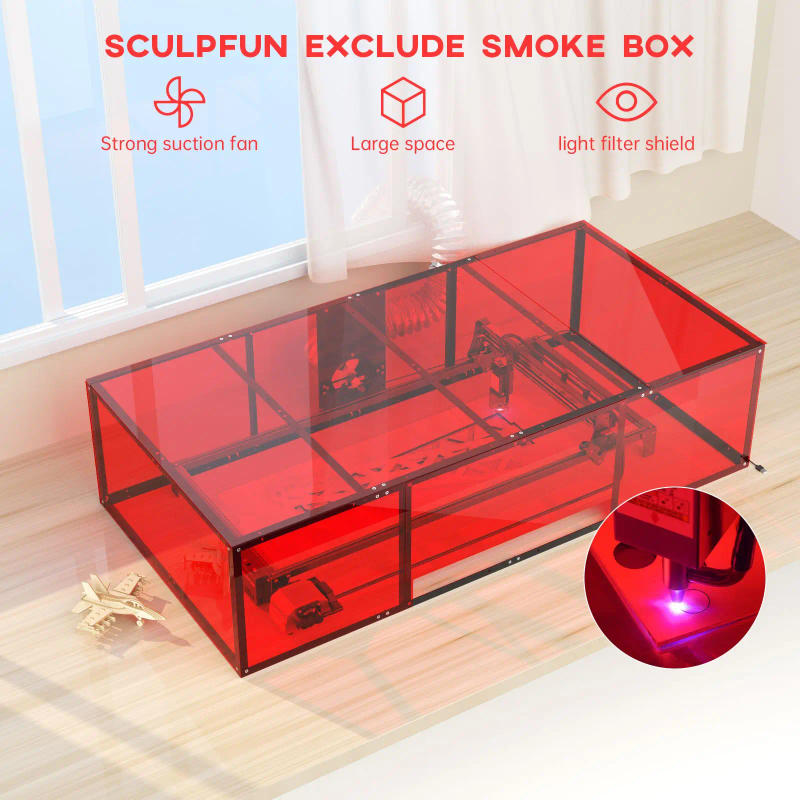 Description Picture 2 of itemSCULPFUN S9 Exclude Smoke Box 1440x720x360mm Dust-proof Smoke Exhaust with Powerful Suction Fan PVC Enclosure for Engraver S10