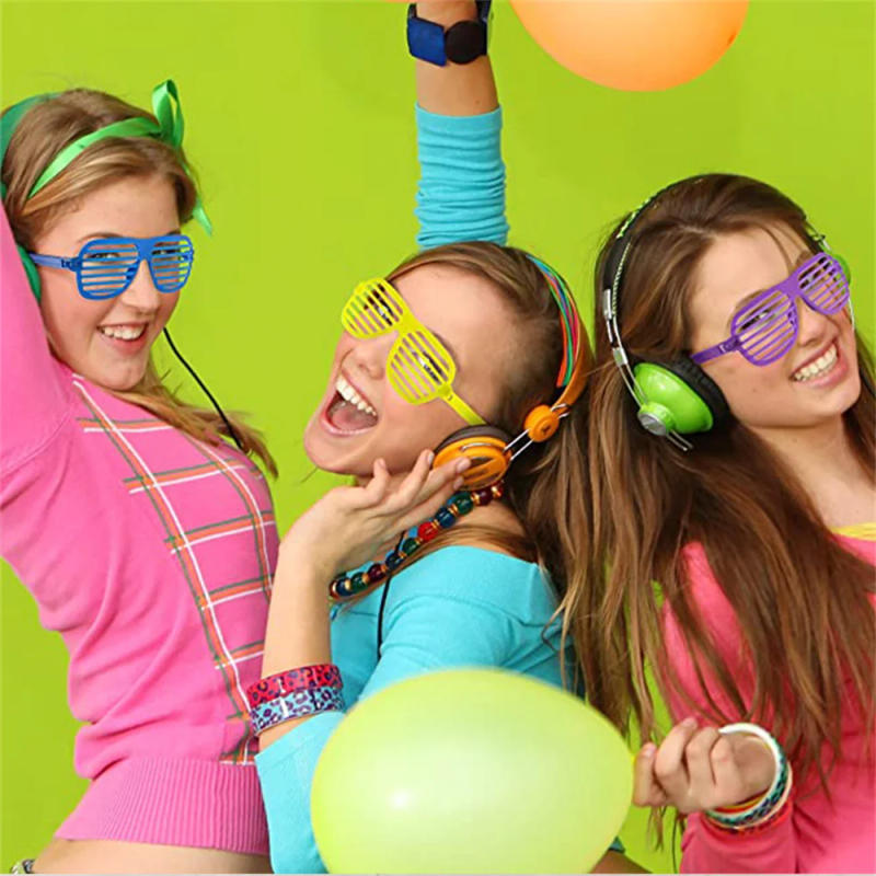 Description Picture 3 of item6Pcs Neon Color Shutter Style Glasses 80's Party Slotted Sunglasses for Kids Adults 80s Retro Rock Pop Star Disco Dress-Up Party