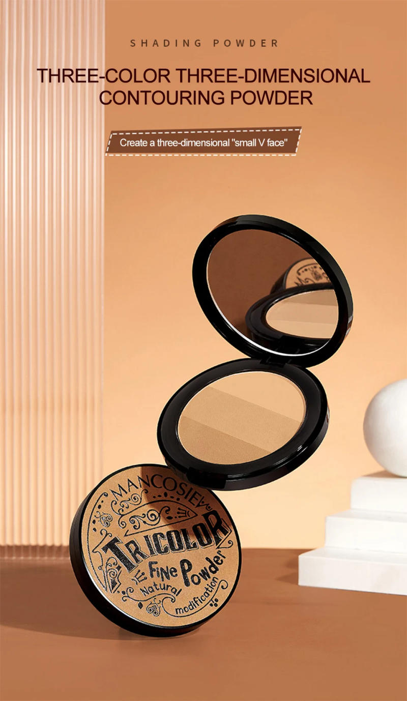 Description Picture 2 of item3-color Contouring Powder Bronzers Palette Cosmetic Long Lasting Natural Stereoscopic Face Shading Powder Contour Powder Palette