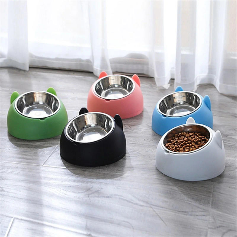 Description Picture 4 of itemCat Dog Bowl 15 Degrees Raised Stainless Steel Non Slip Puppy Base Cat Food Drinking Water Feeder Tilt Safeguard Neck Pet Bowl